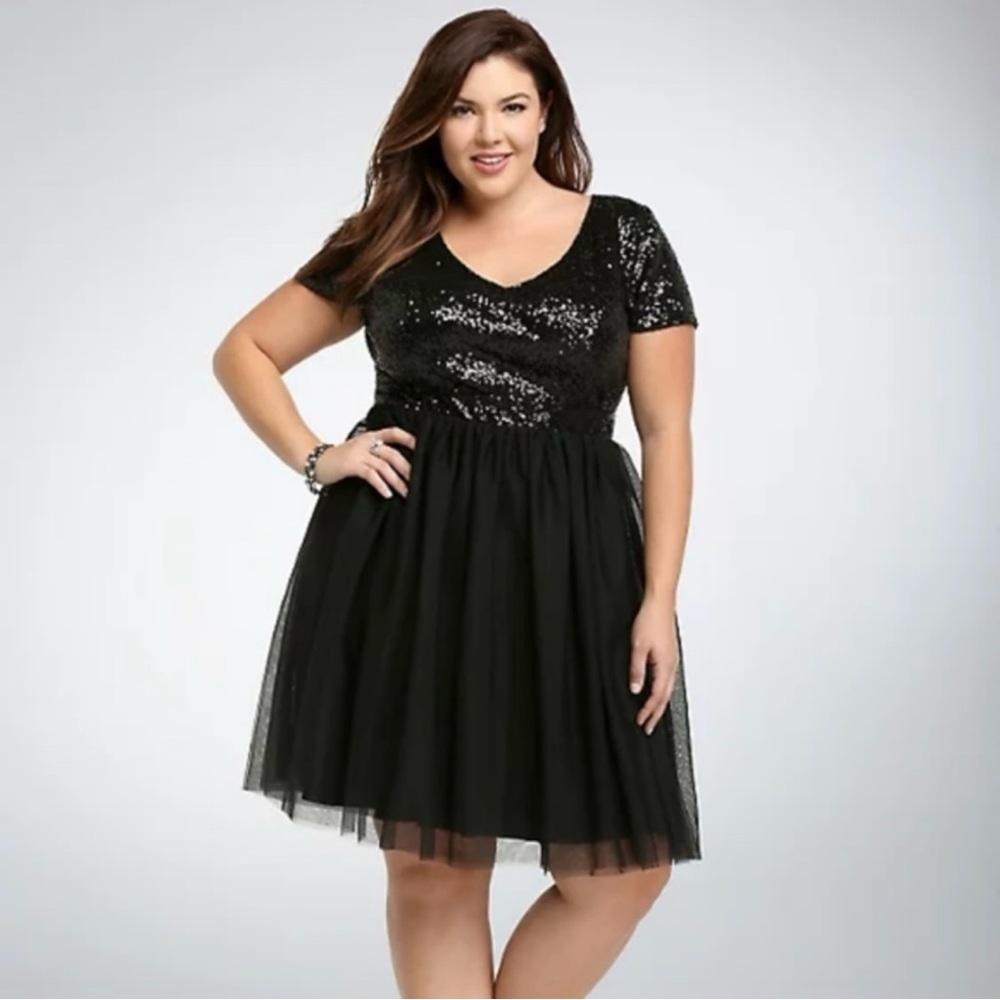 Torrid Black Sequin & Tulle Cocktail Party Dress Sparkly Stretch Women's 12